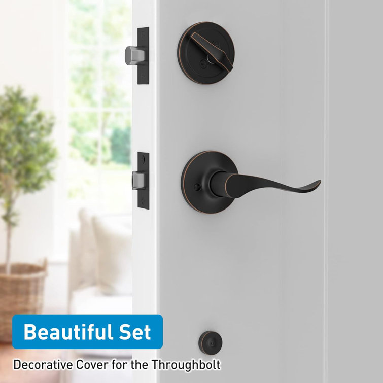 HOSOM Oil Rubbed Bronze Front Door Handle Set, Single Cylinder Exterior